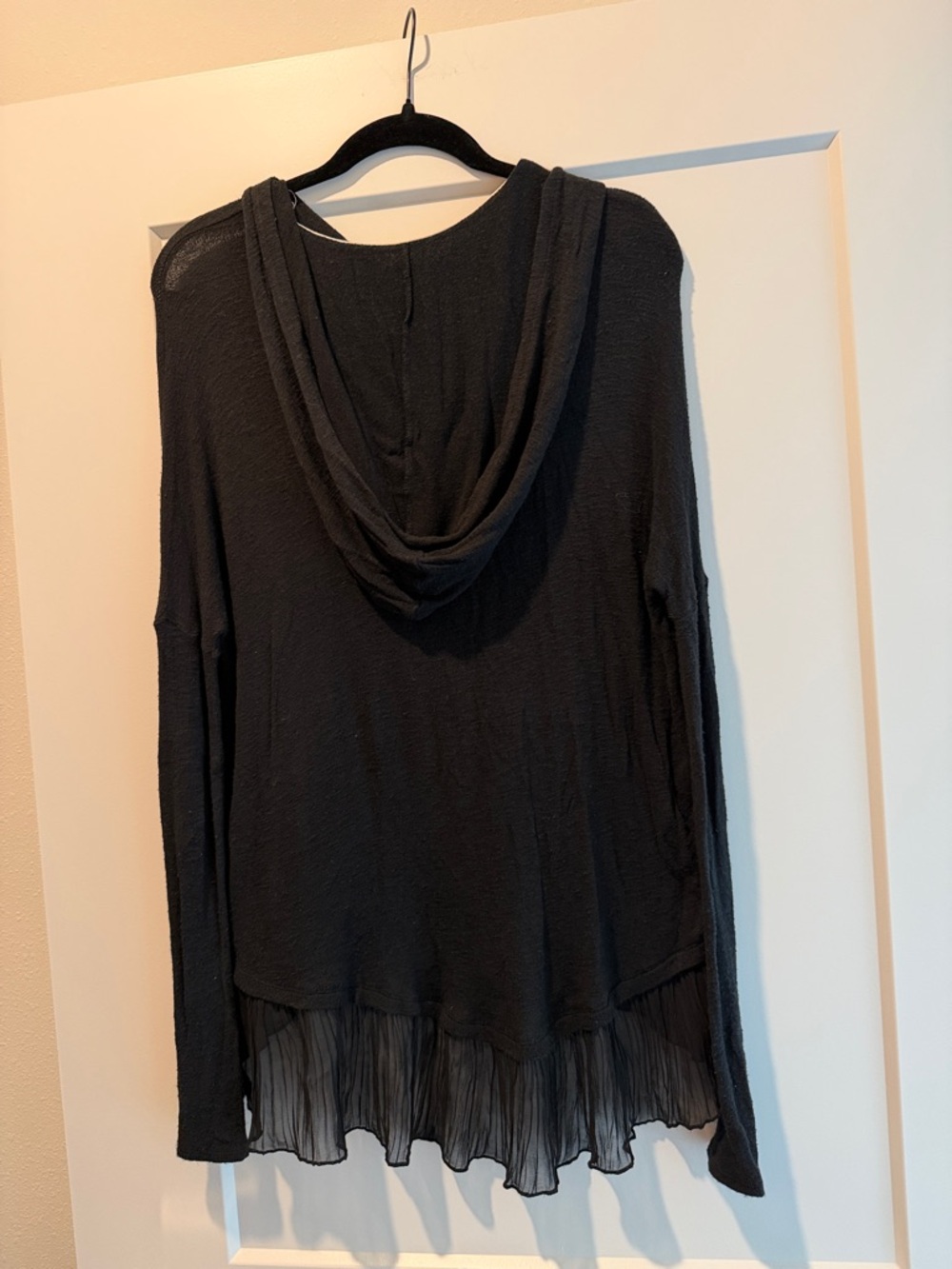 Hooded Layered Hem Top - Sheer Pleated Ruffle - Picture 2 of 2